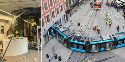 Spårvagn har kraschat in i butik i centrala Oslo